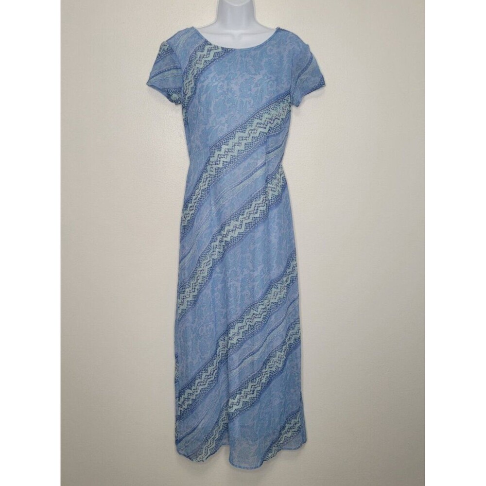 Y2k My Michelle blue tones modest church tie back short sleeve maxi dress 7/8